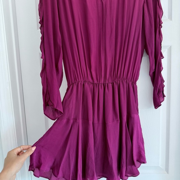 KARINA GRIMALDI Cranberry Purple Silk Long Sleeve Mini Dress M - Picture 6 of 10